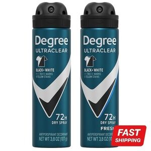 Degree Men Ultraclear Black+White Dry Spray 72H 3.8 oz Lot of 2